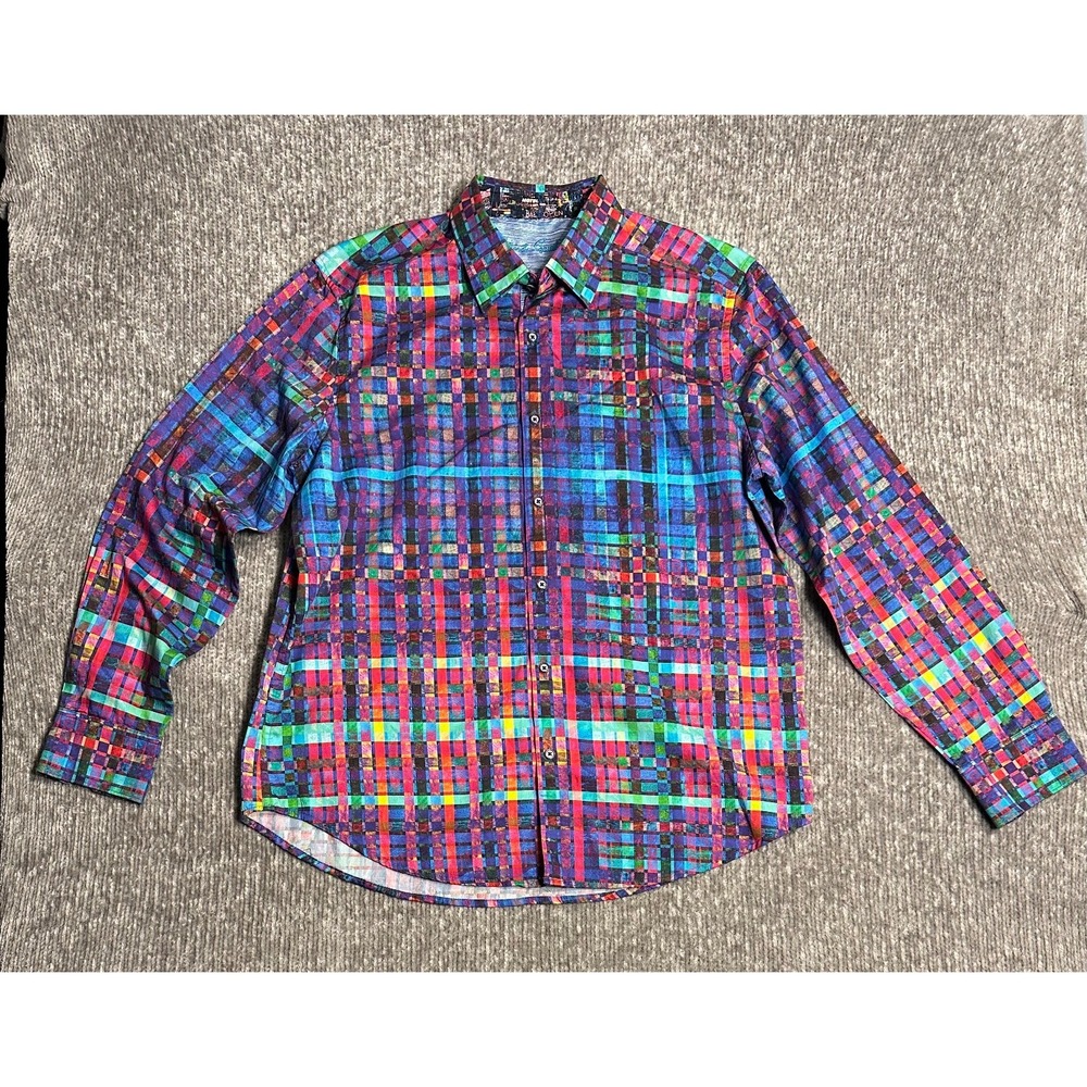 Robert Graham Shirt Mens XL Palladium Abstract Plaid Classic Fit Cotton Button